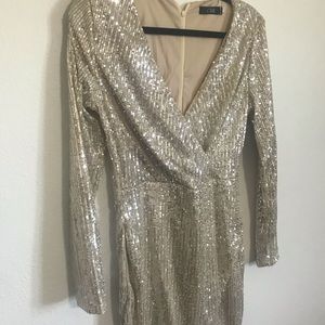 Champagne Glitter Sequin Long Sleeve Dress